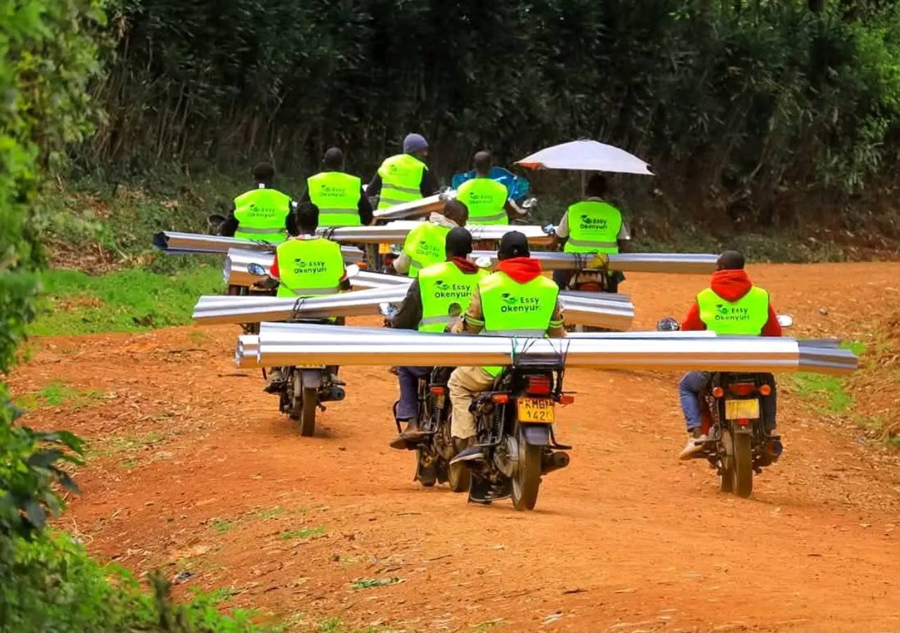 Iron sheets transported by the team